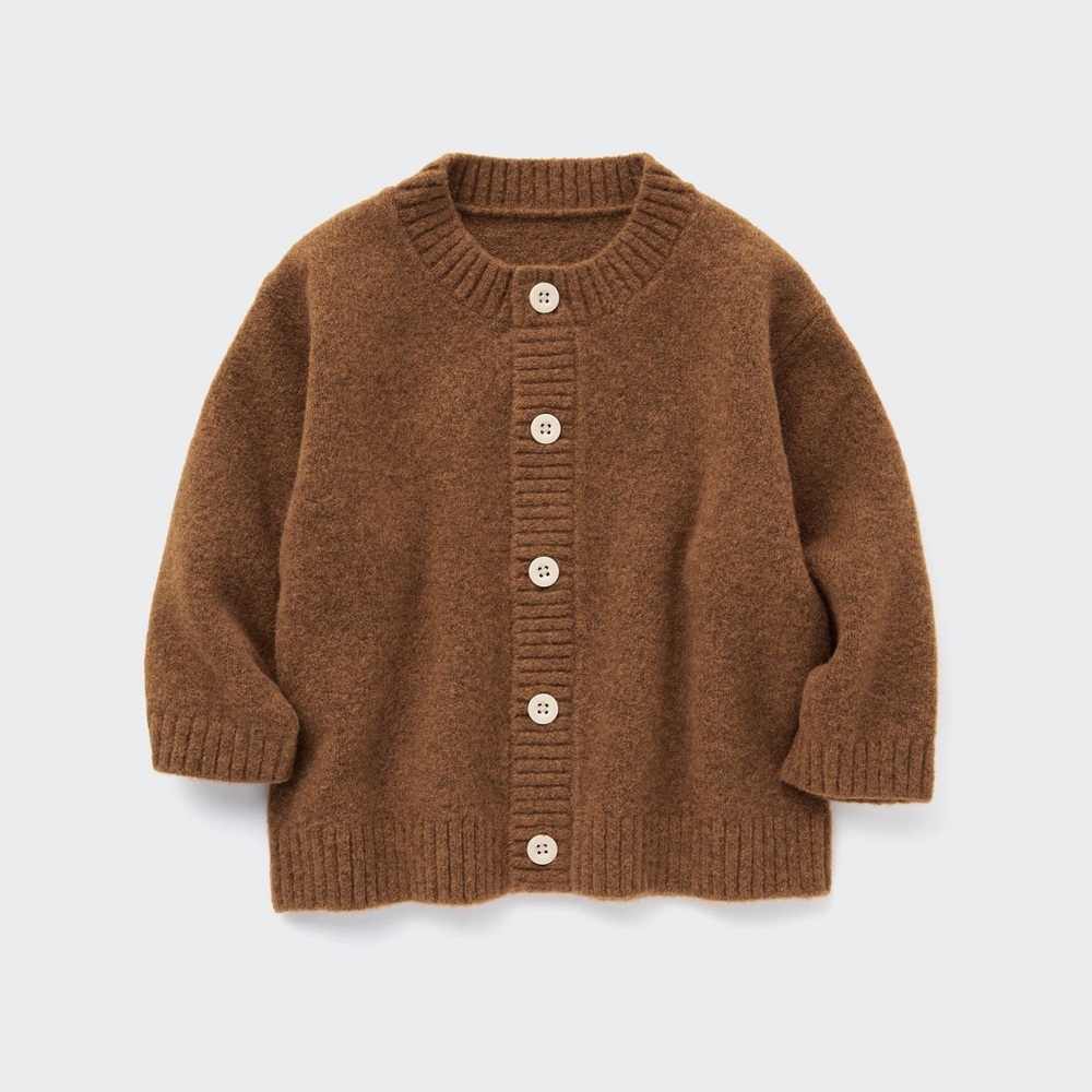 💜2/$30 Uniqlo Soufflé Yarn Cozy Brown Kid Cardigan 18-24 Months